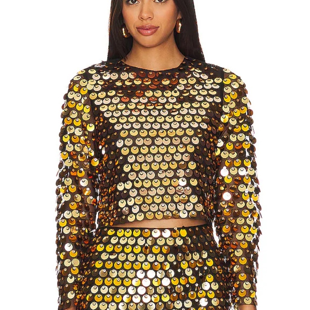 New NWT Line & Dot Mina Top in Gold sequin long sleeve blouse revolve